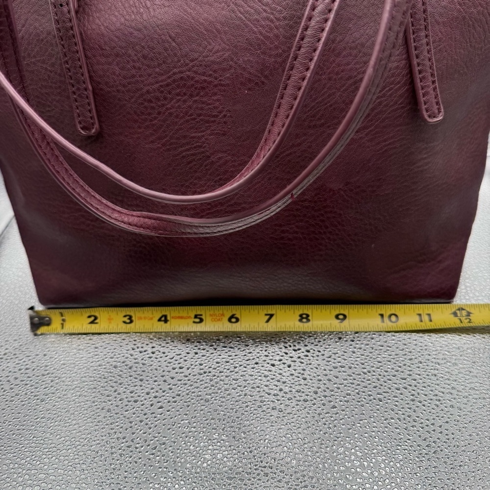 Urban Expressions Work Tote with Wristlet Pebble Vegan Leather Footed Burgundy - Picture 12 of 12